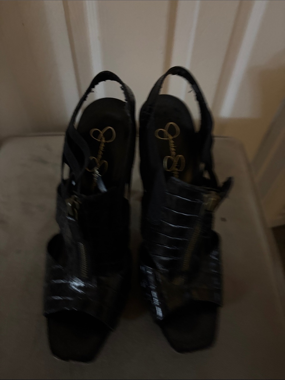 Black Jessica Simpson Women’s Slingback Zip-Front Heels